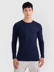 4F Longsleeve slim gładki męski - granatowy XXL. Niebieskie bluzki z długim rękawem męskie 4f, m, bez wzorów, bez kołnierzyka. Za 69.99 zł.