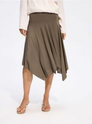 Spódnica midi z modalem - ciemnozielony. Zielone spódnice damskie Reserved, l, bez wzorów, z włókna, midi, rozkloszowane. Za 139.99 zł.