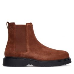 Sztyblety Calvin Klein. Brązowe botki męskie Calvin Klein, bez wzorów, bez zapięcia. Za 519.99 zł.