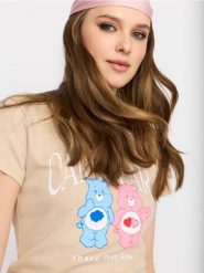 Bawełniana koszulka z krótkim rękawem Care Bears - beżowy. Brązowe t-shirty damskie Sinsay, l, bez wzorów, z bawełny, bez kołnierzyka. Za 35.99 zł.