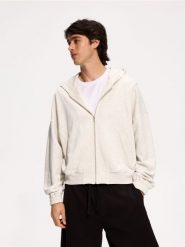 Rozpinana bluza z kapturem - jasnoszary. Szare bluzy męskie Reserved, l, bez wzorów, z bawełny, z kapturem. Za 139.99 zł.
