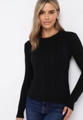 Czarny Sweter w Warkoczykowy Splot Asmani. Czarne swetry damskie Born2be, m, bez wzorów, z dzianiny, bez kołnierzyka, bez ramiączek, bez kaptura. Za 74.99 zł.