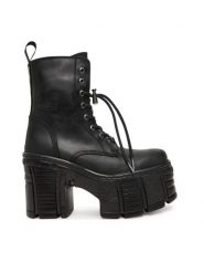 NEW ROCK Botki M-TM001-C2 Czarny. Czarne botki damskie NEW ROCK, ze skóry, rockowe, bez obcasa, na słupku, bez zapięcia. Za 1,089.00 zł.