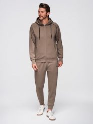 Dresowy komplet męski set bluza rozpinana z kapturem + spodnie dresowe joggery - szarobrązowy V3 - Rozmiar: L. Szare bluzy męskie Ombre Clothing, l, bez wzorów, z dresówki, z kapturem. Za 409.99 zł.