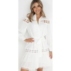 Biała Sukienka Koszulowa Semiphae. Białe sukienki damskie Born2be, na co dzień, l, z aplikacjami, eleganckie, bez kołnierzyka, bez ramiączek, midi, koszulowe. Za 239.99 zł.