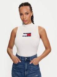 Tommy Jeans Golf Center Flag DW0DW18527 Écru Slim Fit. Bluzki damskie Tommy Jeans, m, bez wzorów, z jeansu, bez kołnierzyka, bez ramiączek. Za 259.99 zł.