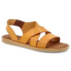 Sandały damskie HEE, na platformie ze skóry naturalnej wsuwane z gumką, pomarańczowe, 25366. Brązowe sandały damskie Hee, bez wzorów, ze skóry, bez obcasa, na platformie, bez zapięcia. Za 199.00 zł.