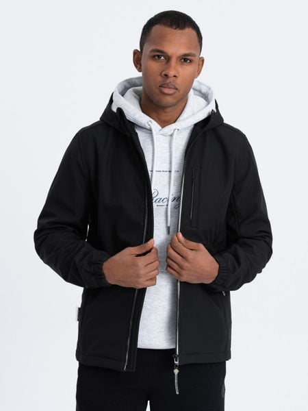 Męska kurtka SOFTSHELL z polarowym środkiem - czarny V2 - Rozmiar: L. Czarne kurtki męskie Ombre Clothing, l, bez wzorów, z elastanu, bez kaptura. W wyprzedaży za 79.99 zł.