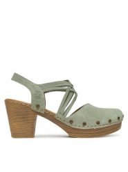 Rieker Sandały 66778-52 Zielony. Zielone klapki damskie Rieker, bez wzorów, ze skóry, bez obcasa, na słupku, bez zapięcia. Za 259.99 zł.