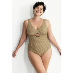 Damskie Strój kąpielowy fakturowane paski miękkie miseczki ozdobny pierścień. Brązowe kostiumy jednoczęściowe damskie Ulla Popken, plus size, bez wzorów, sportowe, plus size. Za 239.99 zł.