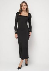 Czarna Sukienka Longsleeve o Dopasowanym Kroju z Kwadratowym Dekoltem Kortewis. Czarne sukienki damskie Born2be, na co dzień, m, bez wzorów, eleganckie, bez kołnierzyka, bez ramiączek, maxi, dopasowane. Za 109.99 zł.