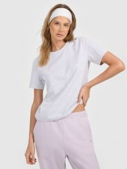 4F T-shirt regular gładki damski - szary S. Szare t-shirty damskie 4f, s, bez wzorów, z materiału, klasyczne, bez kołnierzyka. Za 49.99 zł.