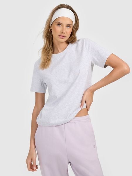4F T-shirt regular gładki damski - szary L. Szare t-shirty damskie 4f, l, bez wzorów, z materiału, klasyczne, bez kołnierzyka. Za 49.99 zł.