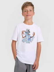 4F T-shirt regular z nadrukiem świątecznym chłopięcy - biały 134 (8-9 lat). Białe t-shirty dla chłopców 4f, bez wzorów, z bawełny, bez ramiączek. Za 39.99 zł.