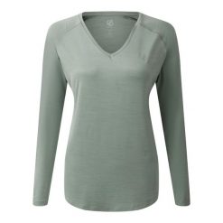 Damska bluzka z długim rękawem w serek Dare 2B Discern. Zielone bluzki damskie Dare 2b, bez wzorów, bez kołnierzyka, bez ramiączek. W wyprzedaży za 132.50 zł.