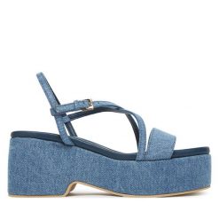 Sandały Pollini. Niebieskie sandały damskie Pollini, bez wzorów, bez obcasa, na słupku, bez zapięcia. Za 1,169.00 zł.