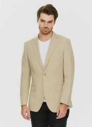 PAKO LORENTE – Lniana marynarka męska w kolorze oliwkowym. Zielone marynarki męskie Pako Lorente, bez wzorów, ze lnu, casualowe. Za 399.99 zł.