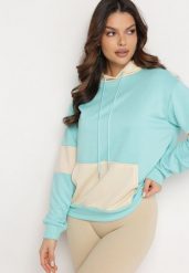 Jasnoniebieska Bluza Oversize z Kapturem i Kontrastowymi Wstawkami Jevina. Niebieskie bluzy damskie Born2be, l, z aplikacjami, z jeansu, z kapturem. Za 44.99 zł.