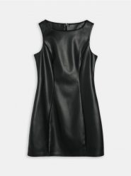 Sukienka mini z imitacji skóry - czarny. Czarne sukienki damskie Sinsay, l, bez wzorów, ze skóry, bez kołnierzyka, bez ramiączek, mini. Za 59.99 zł.