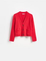 Kardigan z guzikami - czerwony. Czerwone kardigany damskie Reserved, l, bez wzorów, z dzianiny. Za 119.99 zł.