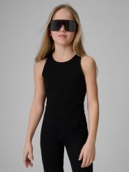 4F Crop top slim gładki dziewczęcy - czarny 152 (11-12 lat). Czarne t-shirty i topy dla dziewczynek 4f, bez wzorów, z bawełny, bez ramiączek. Za 39.99 zł.