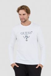 GUESS Biały męski longsleeve Ls Cn. Białe bluzki z długim rękawem męskie Guess, l, z aplikacjami, z bawełny, bez kołnierzyka. W wyprzedaży za 161.99 zł.