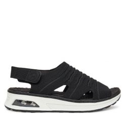 Sandały Rieker. Czarne sandały damskie Rieker, bez wzorów, bez obcasa, na płaskiej podeszwie, bez zapięcia. Za 255.99 zł.