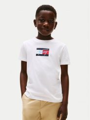 Tommy Hilfiger T-Shirt Script Flag KB0KB09725 Biały Regular Fit. Białe t-shirty dla chłopców Tommy Hilfiger, bez wzorów, z bawełny, bez ramiączek. Za 89.99 zł.