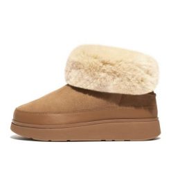 Buty FitFlop GEN-FF Mini Double-Faced Shearling Boots W GS6-A69 beżowy. Brązowe śniegowce i trapery damskie z materiału. Za 702.66 zł.