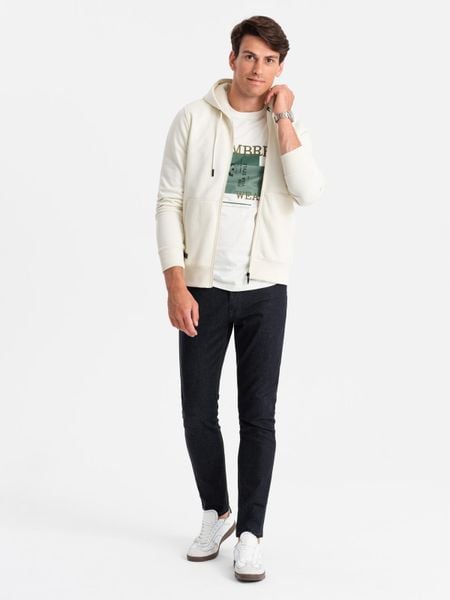 Bluza OM-SSBZ-0160 - - Rozmiar: S. Białe bluzy męskie Ombre Clothing, m, z aplikacjami, z bawełny, z kapturem. W wyprzedaży za 167.99 zł.