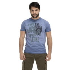 T-shirt męski w starym kolorze Indigo. Niebieskie buty sportowe męskie LEONE 1947 APPAREL, m, bez wzorów, retro, bez kołnierzyka. Za 96.83 zł.