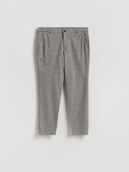 Spodnie chino slim w kratę - ciemnoszary. Szare spodnie materiałowe męskie Reserved, l, bez wzorów, z tkaniny. W wyprzedaży za 55.99 zł.