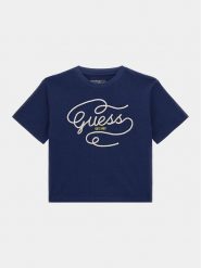 Guess T-Shirt J4RI18 K8HM4 Granatowy Regular Fit. Niebieskie t-shirty i topy dla dziewczynek Guess, z aplikacjami, z bawełny, bez ramiączek. Za 49.99 zł.