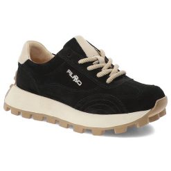 Sneakersy damskie Filippo o sportowym fasonie z kontrastowymi sznurówkami i jasnymi detalami osadzone na masywnej podeszwie z bieżnikiem czarne, DP74. Czarne półbuty damskie Filippo, bez wzorów, sportowe, bez obcasa, bez zapięcia. Za 219.00 zł.