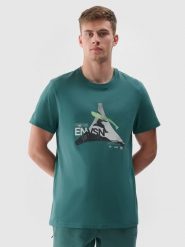 4F T-shirt regular z nadrukiem męski - zielony L. Zielone koszulki sportowe męskie 4f, l, bez wzorów, z bawełny, klasyczne, bez kołnierzyka. W wyprzedaży za 39.99 zł.