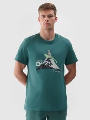 4F T-shirt regular z nadrukiem męski - zielony XL. Zielone koszulki sportowe męskie 4f, m, bez wzorów, z bawełny, klasyczne, bez kołnierzyka. W wyprzedaży za 39.99 zł.