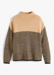 Sweter. Czarne swetry damskie bonprix, bez wzorów, eleganckie, bez kołnierzyka, bez ramiączek, bez kaptura. Za 129.99 zł.