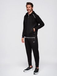 Komplet dresowy męski set bluza rozpinana z kapturem + spodnie dresowe joggery - czarny V1 - Rozmiar: XL. Czarne bluzy męskie Ombre Clothing, m, bez wzorów, z dresówki, z kapturem, na fitness i siłownię. Za 409.99 zł.
