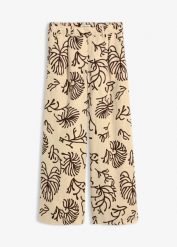 Spodnie Marlena z czystego lnu. Brązowe spodnie materiałowe damskie bonprix, bez wzorów. Za 219.99 zł.