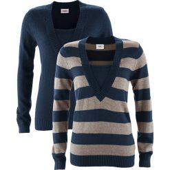 Sweter (2 szt. w opak.) bonprix ciemnoniebieski w paski + ciemnoniebieski. Swetry damskie marki bonprix. Za 75.98 zł.