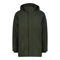 Kurtka parka z zamkiem błyskawicznym i stałym kapturem CMP. Zielone kurtki sportowe męskie CMP, na zimę, bez wzorów, trekkingowe. Za 588.50 zł.