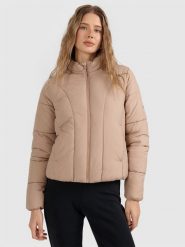 4F Kurtka puchowa z wypełnieniem syntetycznym damska - beżowa XL. Brązowe kurtki sportowe damskie 4f, xl, bez wzorów, z dzianiny, z kapturem. Za 279.99 zł.
