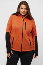 Damskie Kurtka polarowa odblaskowe nadruki kaptur otwór na kciuk. Niebieskie kurtki damskie Ulla Popken, plus size, bez wzorów, z materiału, z kapturem. Za 389.99 zł.