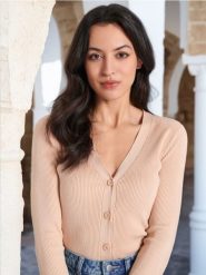 Kardigan z miękkiej dzianiny - beżowy. Brązowe kardigany damskie Sinsay, l, bez wzorów, z dzianiny. Za 35.99 zł.