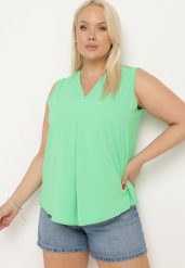 Zielony Top o Luźnym Kroju z Trójkątnym Dekoltem Nestatine. Zielone bluzki damskie Born2be, xl, bez wzorów, rockowe, bez kołnierzyka, bez ramiączek. Za 34.99 zł.