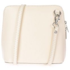 Listonoszka skórzana Vera Pelle kremowa K03. Białe torby na laptopa damskie bez wzorów, z lakierowanej skóry, lakierowane. Za 120.90 zł.