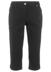 Spodnie 3/4 z mieszanki bawełny, mid waist. Czarne spodnie materiałowe damskie bonprix, bez wzorów, z bawełny. Za 119.99 zł.