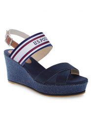 U.S. Polo Assn. Sandały Alyss ALYSSA010 Niebieski. Niebieskie klapki damskie U.S. Polo Assn., bez wzorów, z materiału, bez obcasa, na koturnie, bez zapięcia. Za 289.99 zł.