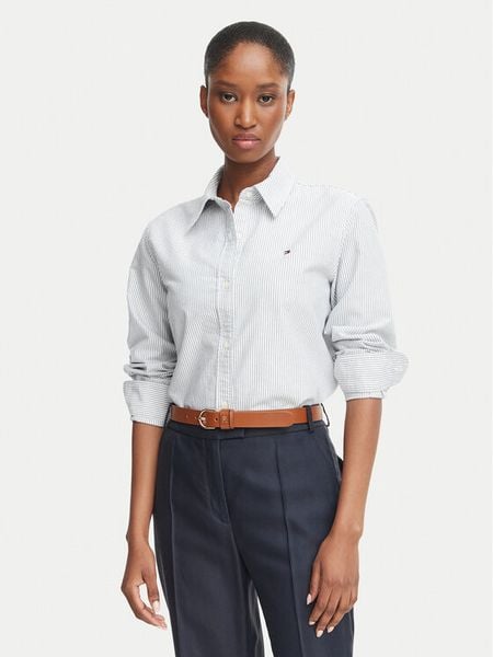 Tommy Hilfiger Koszula WW0WW46111 Szary Relaxed Fit. Szare bluzki damskie Tommy Hilfiger, bez wzorów, bez kołnierzyka, bez ramiączek. Za 409.99 zł.