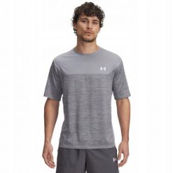 Koszulka T-Shirt Męski Treningowy Under Armour Szybkoschnący Tech. Szare koszulki sportowe męskie Under Armour, m, bez wzorów, bez kołnierzyka, bez ramiączek, do biegania. Za 169.99 zł.